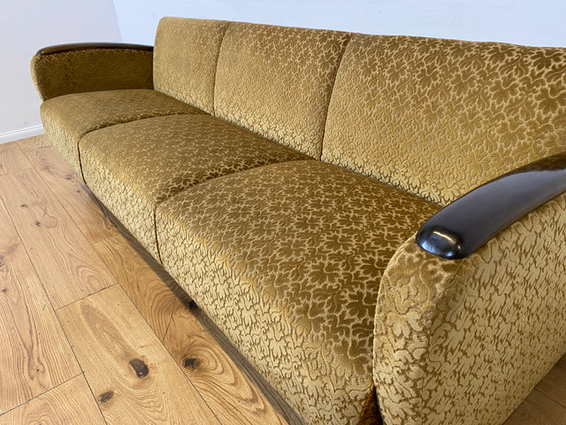 Wunderschönes & sehr gut erhaltenes 1930er Jahre Art Deco Sofa mit Schlaffunktion & goldenem Brokat Bezug I Couch Schlafcouch Schlafsofa Klappcouch Daybed Antik Vintage I (Kopie)