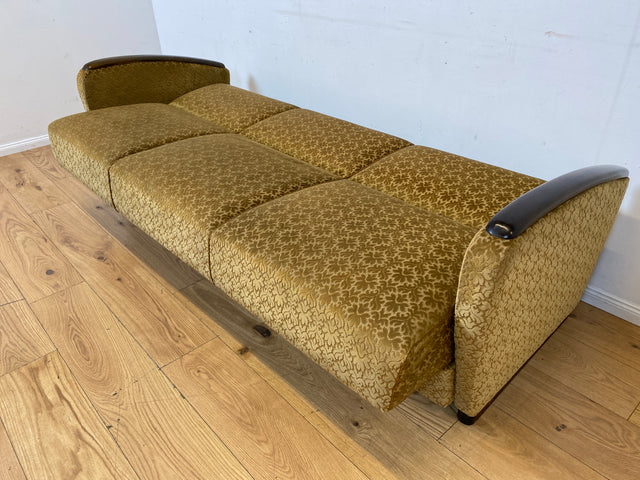 Wunderschönes & sehr gut erhaltenes 1930er Jahre Art Deco Sofa mit Schlaffunktion & goldenem Brokat Bezug I Couch Schlafcouch Schlafsofa Klappcouch Daybed Antik Vintage I (Kopie)
