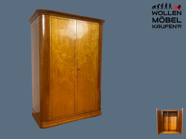 Hochwertiger 2-türiger Mid-Century Kleiderschrank aus 1959 mit Intarsien und Kleiderstange I Schrank Wohnzimmerschrank Dielenschrank Garderobe Wardrobe 50er 60er Vintage I