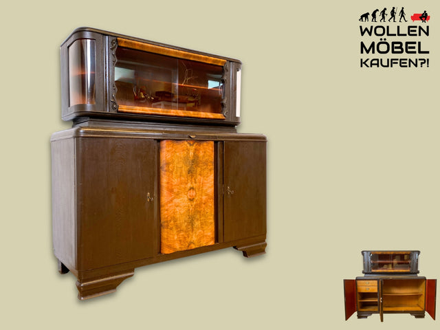 Selten kleine 30er Jahre Art Deco Anrichte aus vollem Holz und handverziert