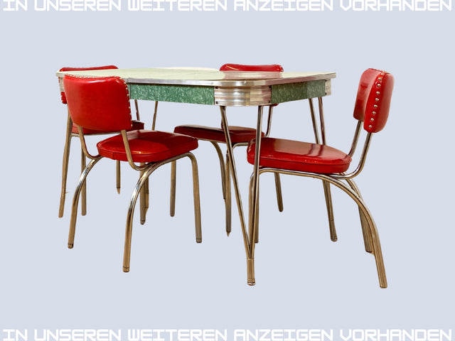 WMK I 4er Set amerikanischer 50er Jahre Chromline Diners mit neuwertigem Kunstleder Bezug & Chrom Gestell