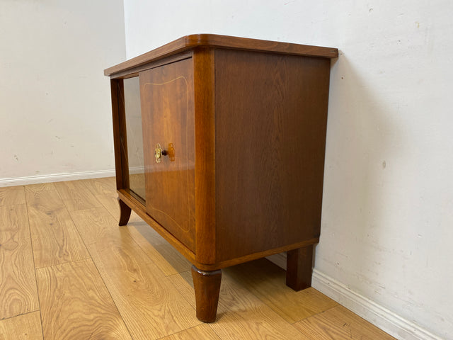 Sehr schöne 50er Jahre Barkommode aus vollem Holz mit Schiebetüren und verspiegeltem Barfach I Barschrank Bar Mini-Bar Kommode Schrank Sideboard Vitrine Mid-Century Vintage I