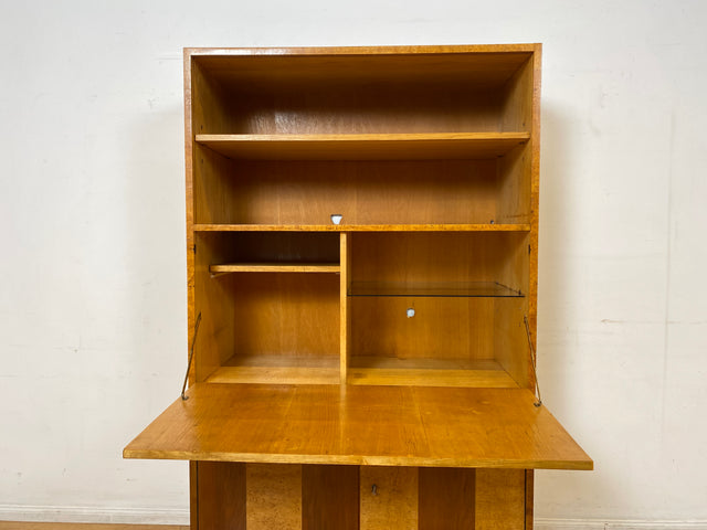 Hübscher 50er Jahre Schreibschrank aus vollem Holz in Maserbirke I Schrank Sekretär Schreibtisch Schreibkommode Highboard Bücherschrank Barschrank Vintage Mid-Century 60er I