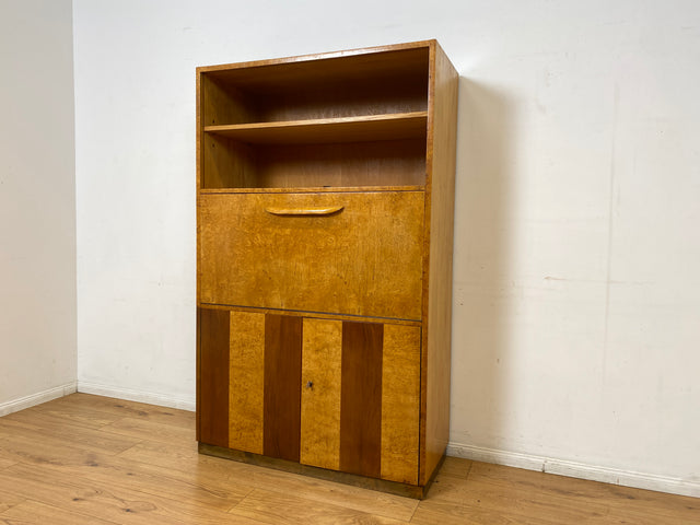 Hübscher 50er Jahre Schreibschrank aus vollem Holz in Maserbirke I Schrank Sekretär Schreibtisch Schreibkommode Highboard Bücherschrank Barschrank Vintage Mid-Century 60er I