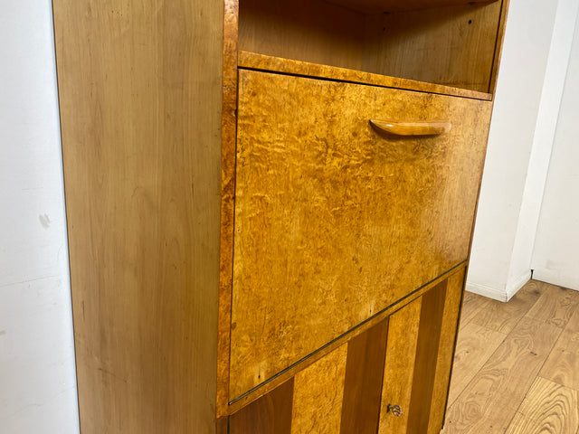 Hübscher 50er Jahre Schreibschrank aus vollem Holz in Maserbirke I Schrank Sekretär Schreibtisch Schreibkommode Highboard Bücherschrank Barschrank Vintage Mid-Century 60er I