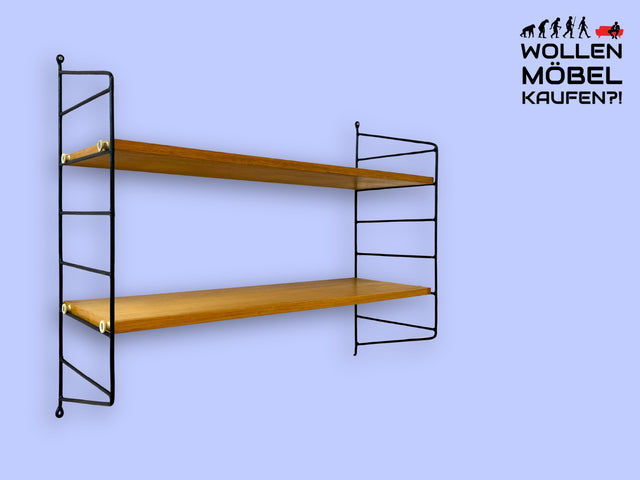 WMK I Sehr schönes 60er Jahre Wandregal mit 2 Regalböden auf schwarzen Regalleitern I Regal Hängeregal Stringregal String Bücherregal Wall Shelf Vintage Mid-Century 70er I Berlin Hamburg Düsseldorf