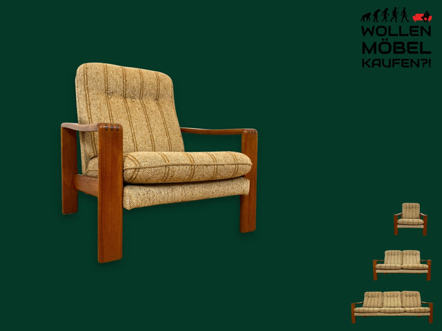 WMK I Stilvoller 70er Jahre Sessel in skandinavischem Design mit beigem Originalbezug I Loungesessel Lesesessel Clubsessel Sitzgarnitur Polstergarnitur 60er Mid-Century Vintage I Berlin NRW Hamburg
