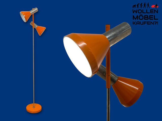 Kultige 70er Jahre Space Age Stehlampe in grandiosem Orange und Chrom mit zwei verstellb. Leuchten I Stehleuchte Lampe Leselampe Licht Pop Art Retro Vintage Mid-Century 60er I