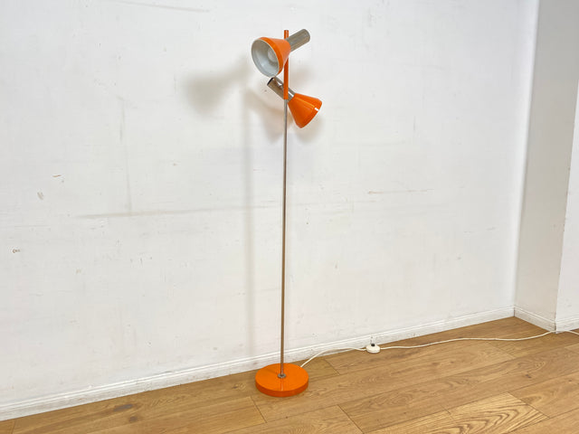 Kultige 70er Jahre Space Age Stehlampe in grandiosem Orange und Chrom mit zwei verstellb. Leuchten I Stehleuchte Lampe Leselampe Licht Pop Art Retro Vintage Mid-Century 60er I