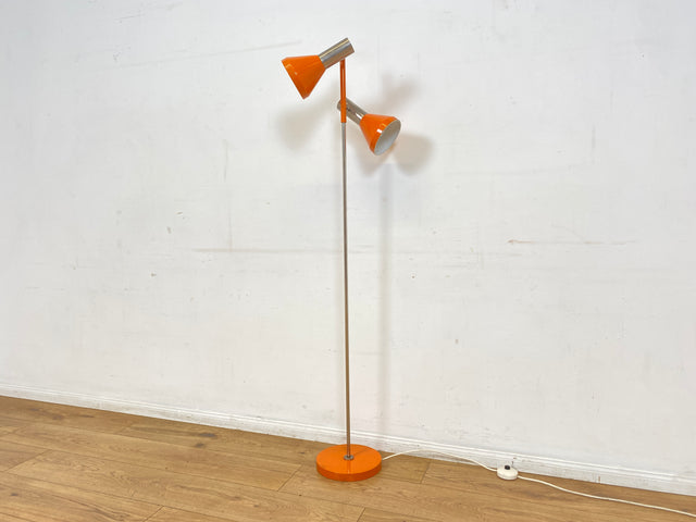 Kultige 70er Jahre Space Age Stehlampe in grandiosem Orange und Chrom mit zwei verstellb. Leuchten I Stehleuchte Lampe Leselampe Licht Pop Art Retro Vintage Mid-Century 60er I