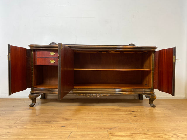 WMK I Elegante handverzierte antike Anrichte mit Schubladen und Marmor Ablage