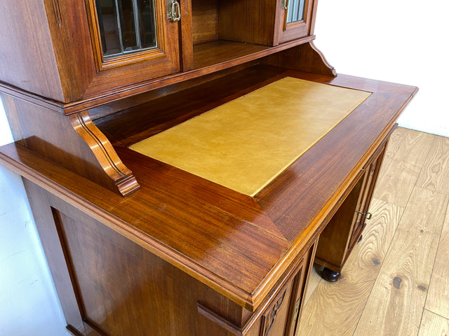 WMK I Imposanter antiker Schreibtisch , Vollholz, mit Aufsatz, Vitrine & Lederschreibunterlage I Aufsatzschreibtisch Sekretär Schreibschrank Desk Homeoffice Jugendstil Vintage I
