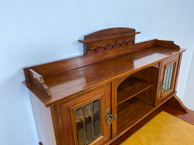 WMK I Imposanter antiker Schreibtisch , Vollholz, mit Aufsatz, Vitrine & Lederschreibunterlage I Aufsatzschreibtisch Sekretär Schreibschrank Desk Homeoffice Jugendstil Vintage I