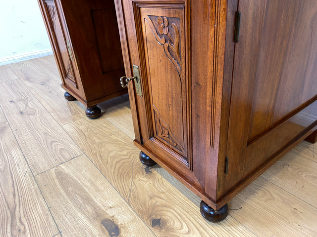 WMK I Imposanter antiker Schreibtisch , Vollholz, mit Aufsatz, Vitrine & Lederschreibunterlage I Aufsatzschreibtisch Sekretär Schreibschrank Desk Homeoffice Jugendstil Vintage I