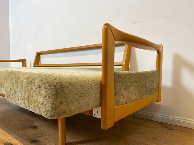WMK I Stilvolles ausziehbares Vintage Designersofa Stella von Knoll aus 1978 mit beigem Originalbezug