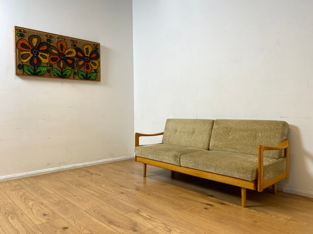 WMK I Stilvolles ausziehbares Vintage Designersofa Stella von Knoll aus 1978 mit beigem Originalbezug