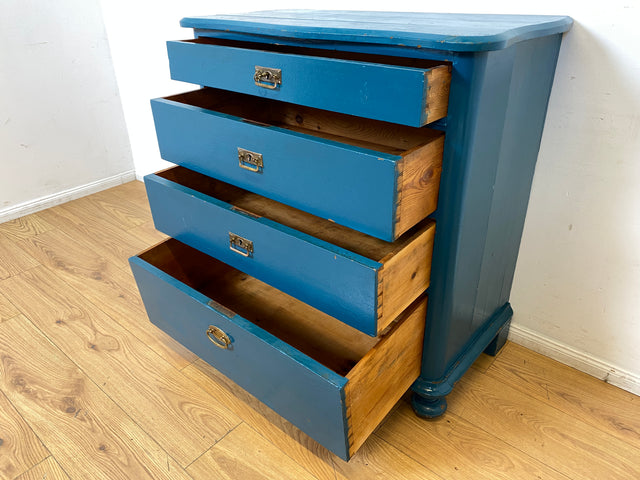 Wunderschöne blaue dänische antike Kommode aus vollem Holz mit Schubladen und Messingbeschlägen