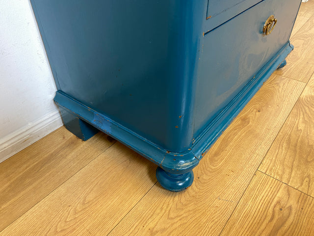 Wunderschöne blaue dänische antike Kommode aus vollem Holz mit Schubladen und Messingbeschlägen