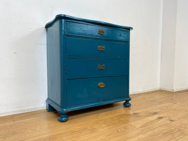 Wunderschöne blaue dänische antike Kommode aus vollem Holz mit Schubladen und Messingbeschlägen