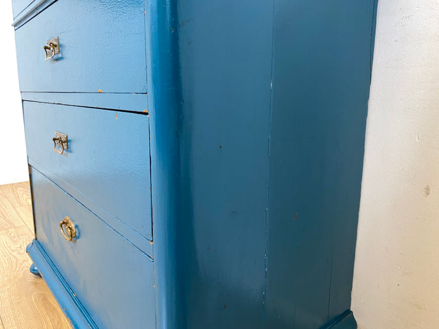 Wunderschöne blaue dänische antike Kommode aus vollem Holz mit Schubladen und Messingbeschlägen
