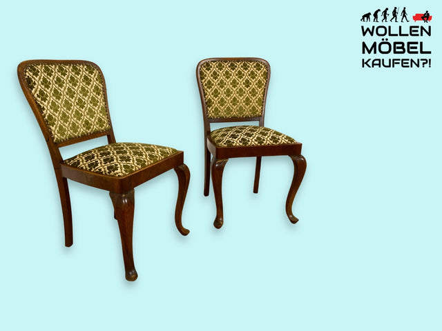 WMK I 1/2 Sehr eleganter handverzierter 30er Jahre Chippendale Esszimmerstuhl mit hochwertigem Brokat Bezug I Stuhl Küchenstuhl Holzstuhl Dining Chair Vintage Mid-Century I Berlin München Heidelberg