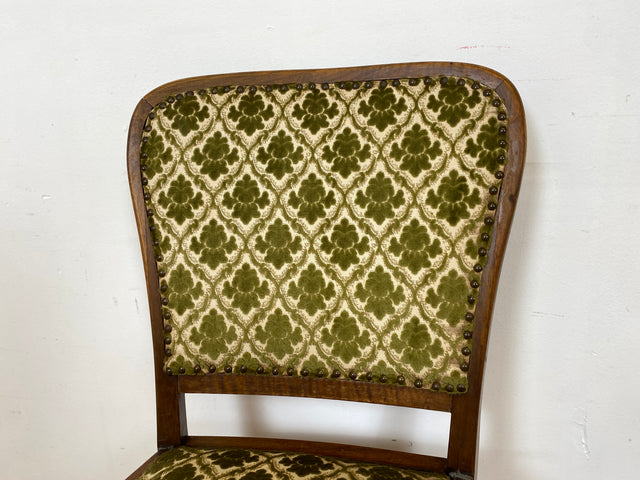 WMK I 1/2 Sehr eleganter handverzierter 30er Jahre Chippendale Esszimmerstuhl mit hochwertigem Brokat Bezug