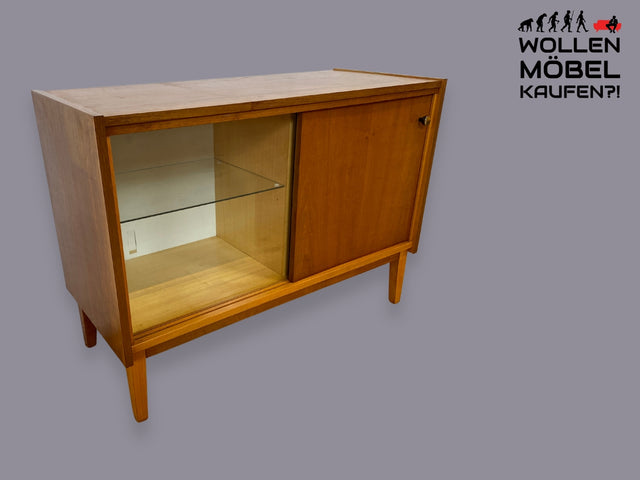 WMK I Stilvolle und sehr gut erhaltene helle Mid-Century Kommode mit Vitrine und Schiebetüren I Sideboard Schrank Barkommode Barschrank Bar TV Board Lowboard Vintage 60er 70er I Berlin Frankfurt Köln