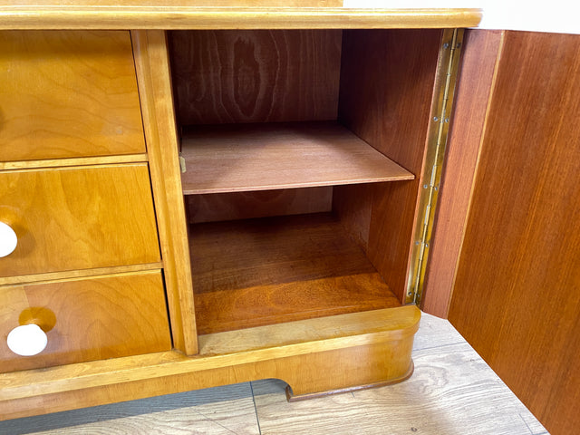 Freundliche und gut erhaltene helle Mid-Century Spiegelkommode I Vollholz furniert I Frisierkommode Schminktisch Kommode Wäschekommode Sideboard Spiegel 60er Vintage I