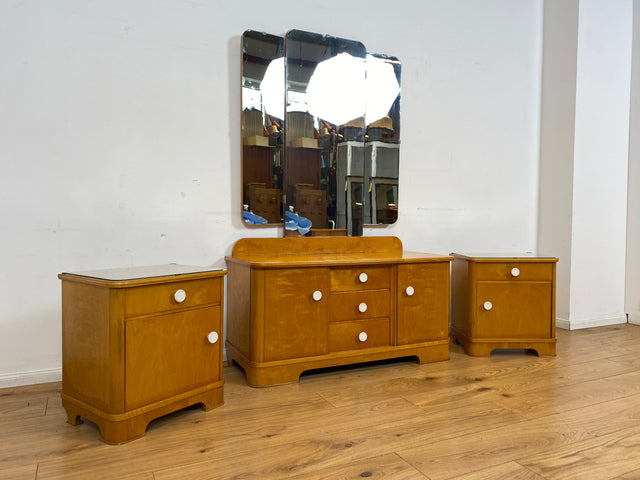 Freundliche und gut erhaltene helle Mid-Century Spiegelkommode I Vollholz furniert I Frisierkommode Schminktisch Kommode Wäschekommode Sideboard Spiegel 60er Vintage I