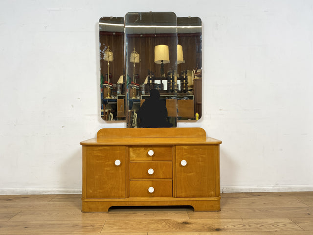 Freundliche und gut erhaltene helle Mid-Century Spiegelkommode I Vollholz furniert I Frisierkommode Schminktisch Kommode Wäschekommode Sideboard Spiegel 60er Vintage I