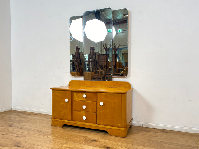 Freundliche und gut erhaltene helle Mid-Century Spiegelkommode I Vollholz furniert I Frisierkommode Schminktisch Kommode Wäschekommode Sideboard Spiegel 60er Vintage I