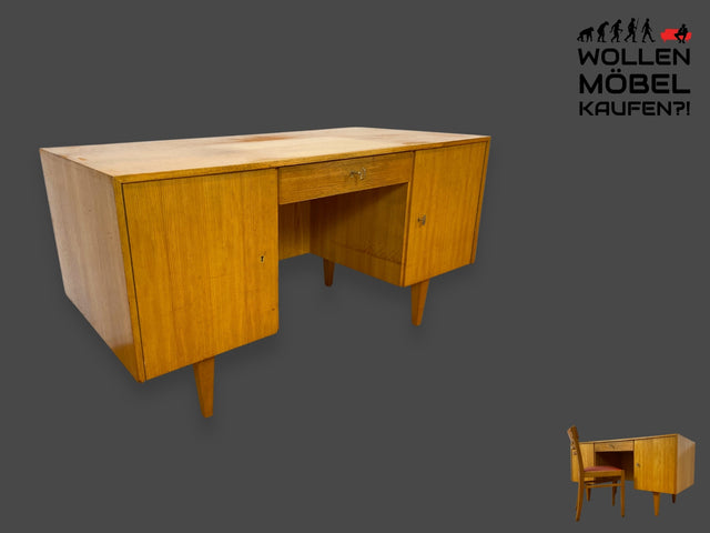 WMK I Minimalistischer heller 60er Jahre Schreibtisch von Musterring, freistehend mit Regal Rückseite I Bürotisch Arbeitstisch Writing Desk Computertisch Mid-Century Vintage I Berlin Magdeburg Aachen