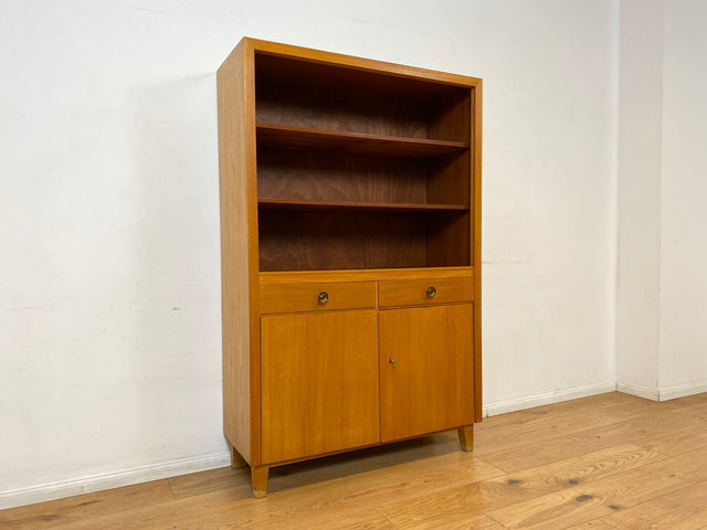 WMK I Hochwertiger heller Mid-Century Bücherschrank von Musterring aus vollem Holz mit Schubladen