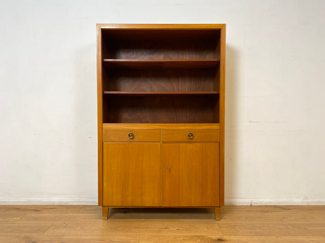 WMK I Hochwertiger heller Mid-Century Bücherschrank von Musterring aus vollem Holz mit Schubladen