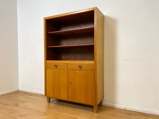 WMK I Hochwertiger heller Mid-Century Bücherschrank von Musterring aus vollem Holz mit Schubladen