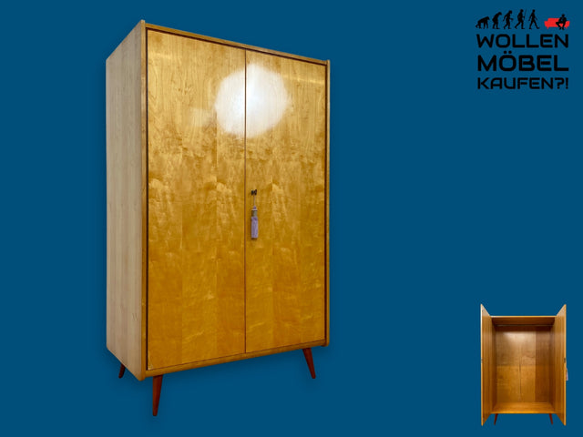 WMK I Stilvoller und sehr gut erhaltener heller Mid-Century Kleiderschrank mit Kleiderstange I Schrank Schlafzimmerschrank Wardrobe Flurschrank Retro Vintage 60er 70er I Berlin Regensburg Düsseldorf