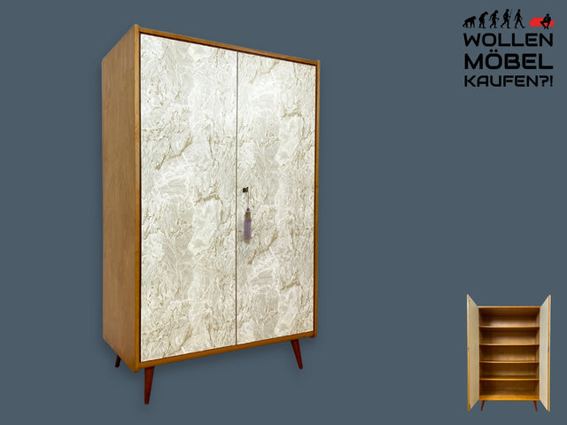 WMK I Stilvoller und sehr gut erhaltener heller Mid-Century Kleiderschrank mit späterer Folierung I Schrank Schlafzimmerschrank Wardrobe Wäscheschrank Retro Vintage 70e 60er I Berlin Hannover Köln