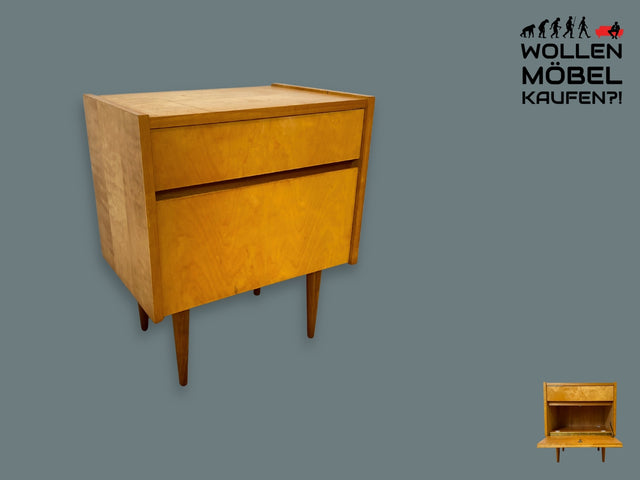 WMK I Stilvoller und sehr gut erhaltener heller Mid-Century Nachttisch mit Schublade I Nachtkommode Nachtschrank Nachtschränkchen Kommode Beistelltisch 50er 60er Vintage I Berlin Nürnberg Münster
