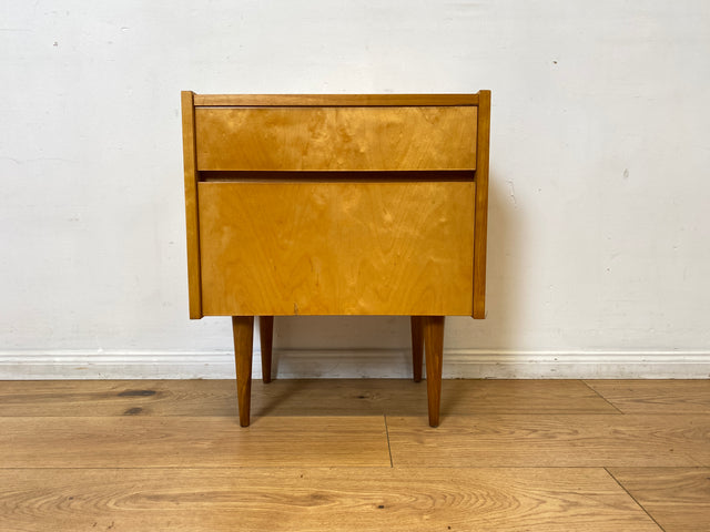 WMK I Stilvoller und sehr gut erhaltener heller Mid-Century Nachttisch mit Schublade I Nachtkommode Nachtschrank Nachtschränkchen Kommode Beistelltisch 50er 60er Vintage I Berlin Nürnberg Münster