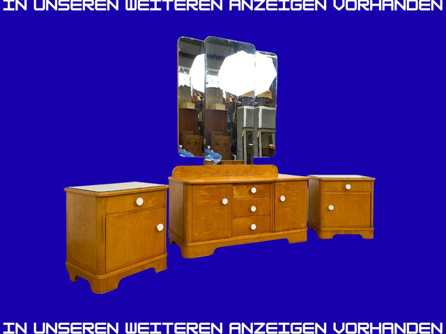 Freundlicher heller Mid-Century Nachttisch mit Schublade und Glasauflage I Vollholz furniert I Nachtkommode Nachtschrank Nachtschränkchen Kommode 60er Vintage I