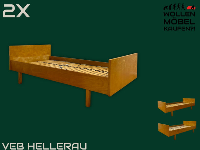 WMK I Stilvolles helles Mid-Century Einzelbett von VEB Hellerau aus 1965 mit verstellbarem 90x190 cm Lattenrost