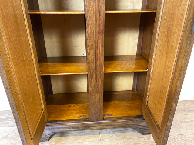 WMK I Hochwertiger antiker Schrank aus handverziertem Eichenholz mit Glastüren I Wäscheschrank Kleiderschrank Vitrine Bücherschrank Flurschrank Vertiko Jugendstil Vintage I