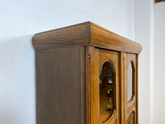 WMK I Hochwertiger antiker Schrank aus handverziertem Eichenholz mit Glastüren I Wäscheschrank Kleiderschrank Vitrine Bücherschrank Flurschrank Vertiko Jugendstil Vintage I