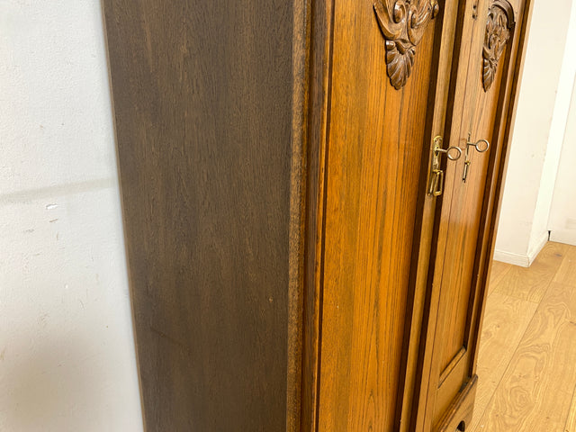 WMK I Hochwertiger antiker Schrank aus handverziertem Eichenholz mit Glastüren I Wäscheschrank Kleiderschrank Vitrine Bücherschrank Flurschrank Vertiko Jugendstil Vintage I