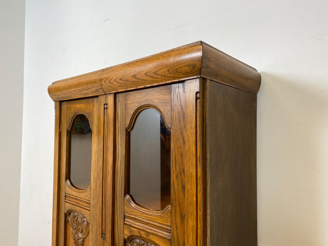 WMK I Hochwertiger antiker Schrank aus handverziertem Eichenholz mit Glastüren I Wäscheschrank Kleiderschrank Vitrine Bücherschrank Flurschrank Vertiko Jugendstil Vintage I