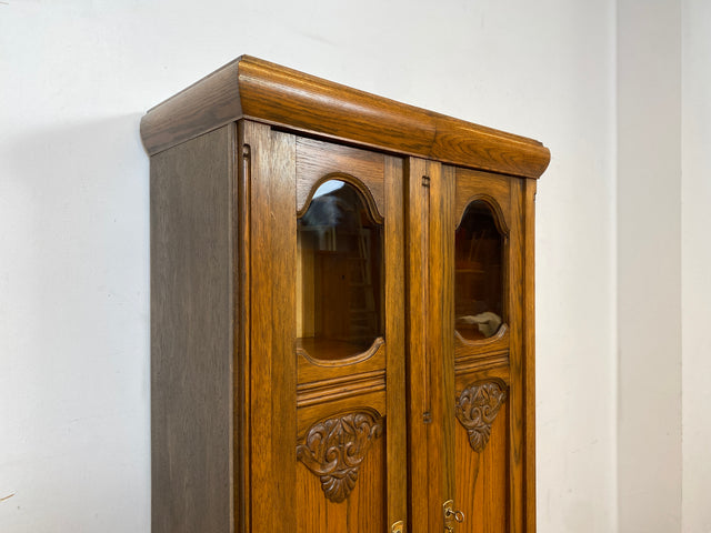 WMK I Hochwertiger antiker Schrank aus handverziertem Eichenholz mit Glastüren I Wäscheschrank Kleiderschrank Vitrine Bücherschrank Flurschrank Vertiko Jugendstil Vintage I