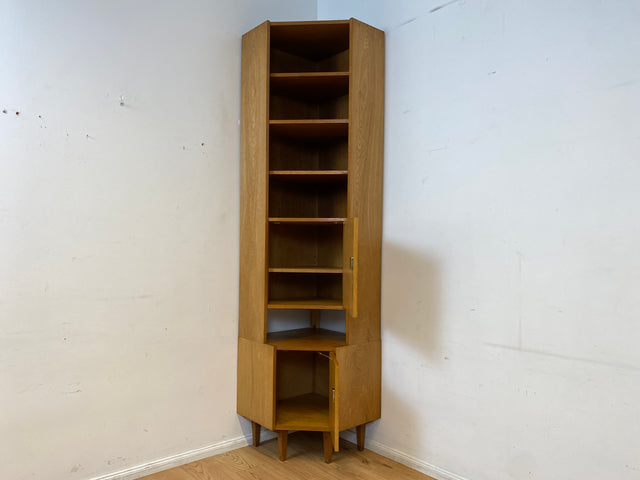 WMK I Hochwertiger hoher Mid-Century Eckschrank I Vollholz in Eiche I mit verstell. Regalböden I Eckregal Highboard Bücherschrank Büchervitrine Regalwand Regal Wohnwand Vintage 50er 60er I