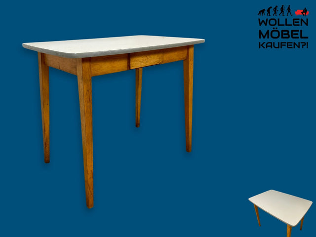 WMK I Minimalistischer und stabiler kleiner Mid-Century Küchentisch mit pflegeleichter Resopal Oberfläche