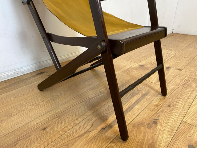 WMK I Eleganter & hochwertiger dunkler Mid-Century Klappsessel mit Stoff in Senf Gelb