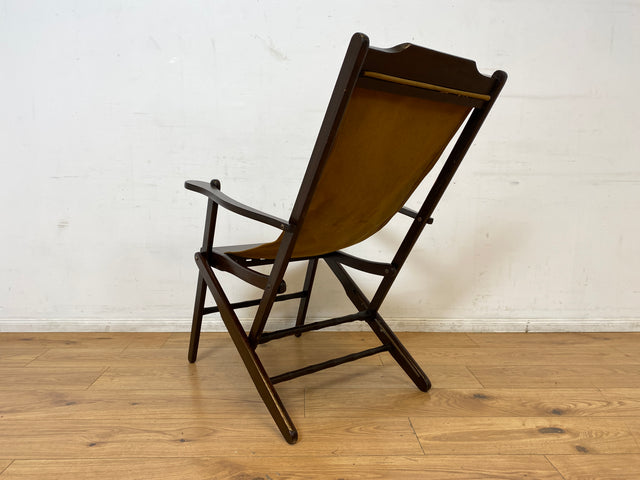 WMK I Eleganter & hochwertiger dunkler Mid-Century Klappsessel mit Stoff in Senf Gelb